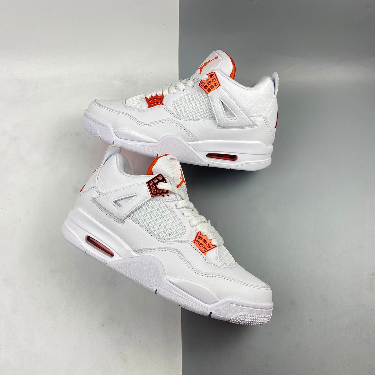 Air Jordan 4 White Team Orange Metallic Silver Sneakers For Men  