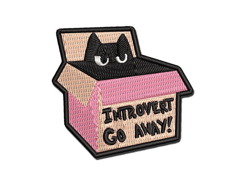 Introvert Cat In Box Multi-Color Embroidered Iron-On or Hook &#x26; Loop Patch Applique