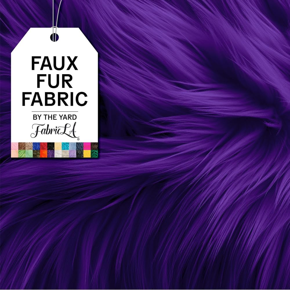 FabricLA | Shaggy Faux Fur | Fabric by The Yard | 180&#x22; X 60&#x22; Inch Wide | Craft Furry Fabric | Sewing, Apparel, Rugs, Pillows &#x26; More | Faux Fluffy Fabric | Purple, 5 Yard