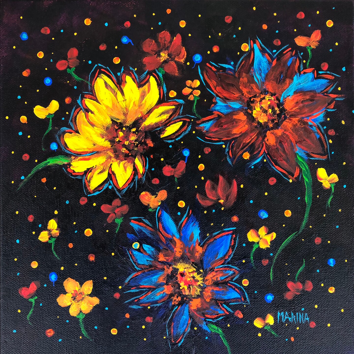 Dancing Flowers Original Abstract Floral Oil Painting on Canvas 307460661874278400