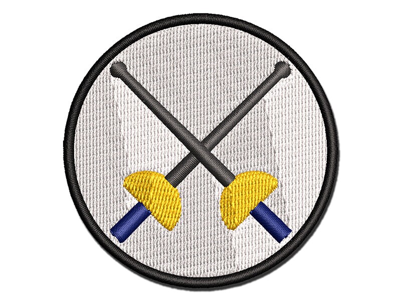 Crossed Fencing Swords Foil Multi-Color Embroidered Iron-On or Hook &#x26; Loop Patch Applique