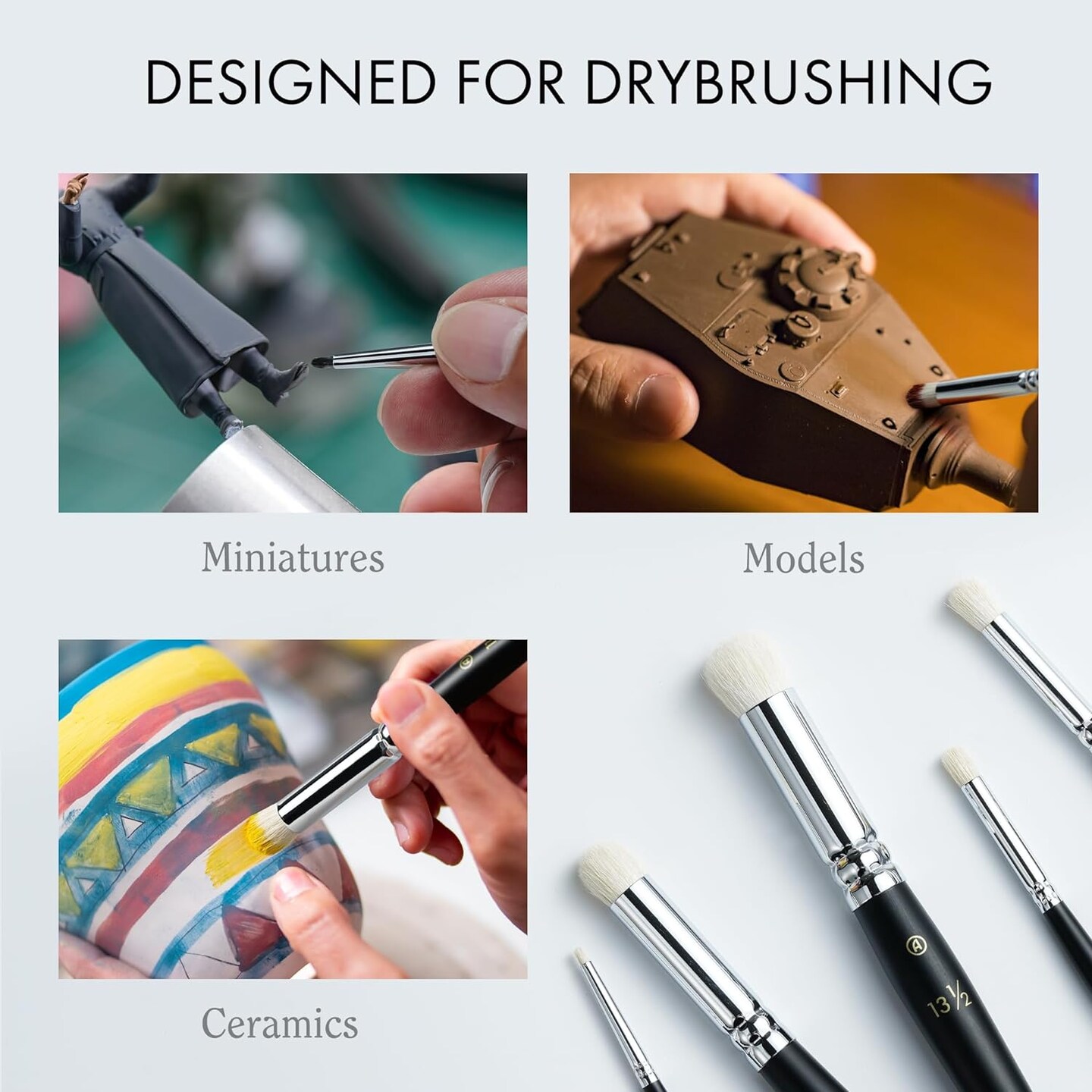 ARTIFY Drybrush Set of 5 Sizes: Expert Series Dry Brush for Effortless Miniature, Model, Ceramics, Citadel Painting - Hobby Detail Small Acrylic Oil Paint Brushes for Tabletop & Wargames Miniatures
