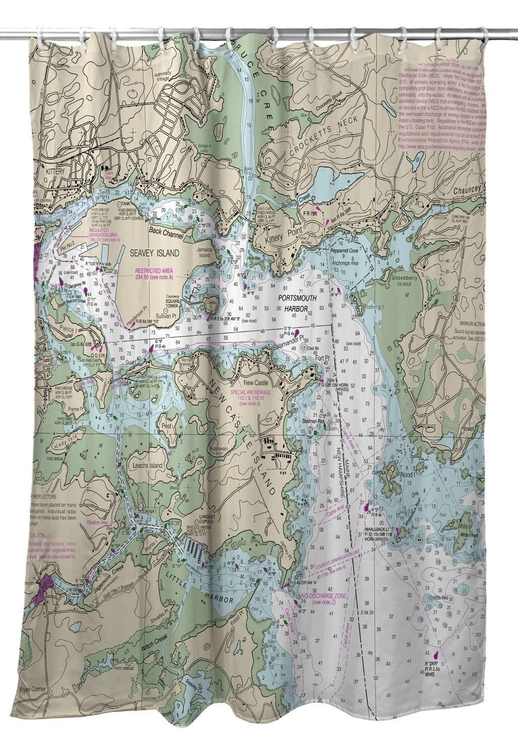 Betsy Drake Portsmouth Harbor, NH Nautical Map Shower Curtain