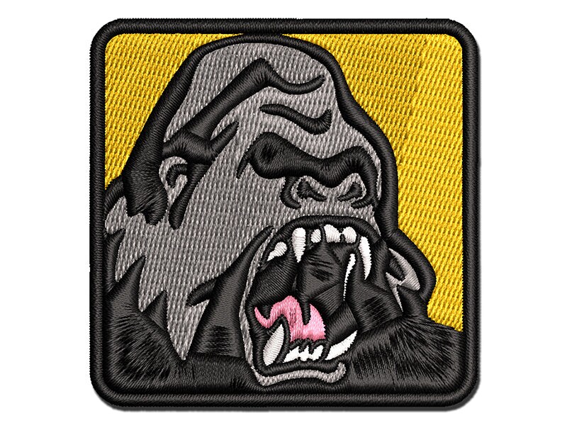 Angry Roaring Silverback Gorilla Multi-Color Embroidered Iron-On or Hook &#x26; Loop Patch Applique