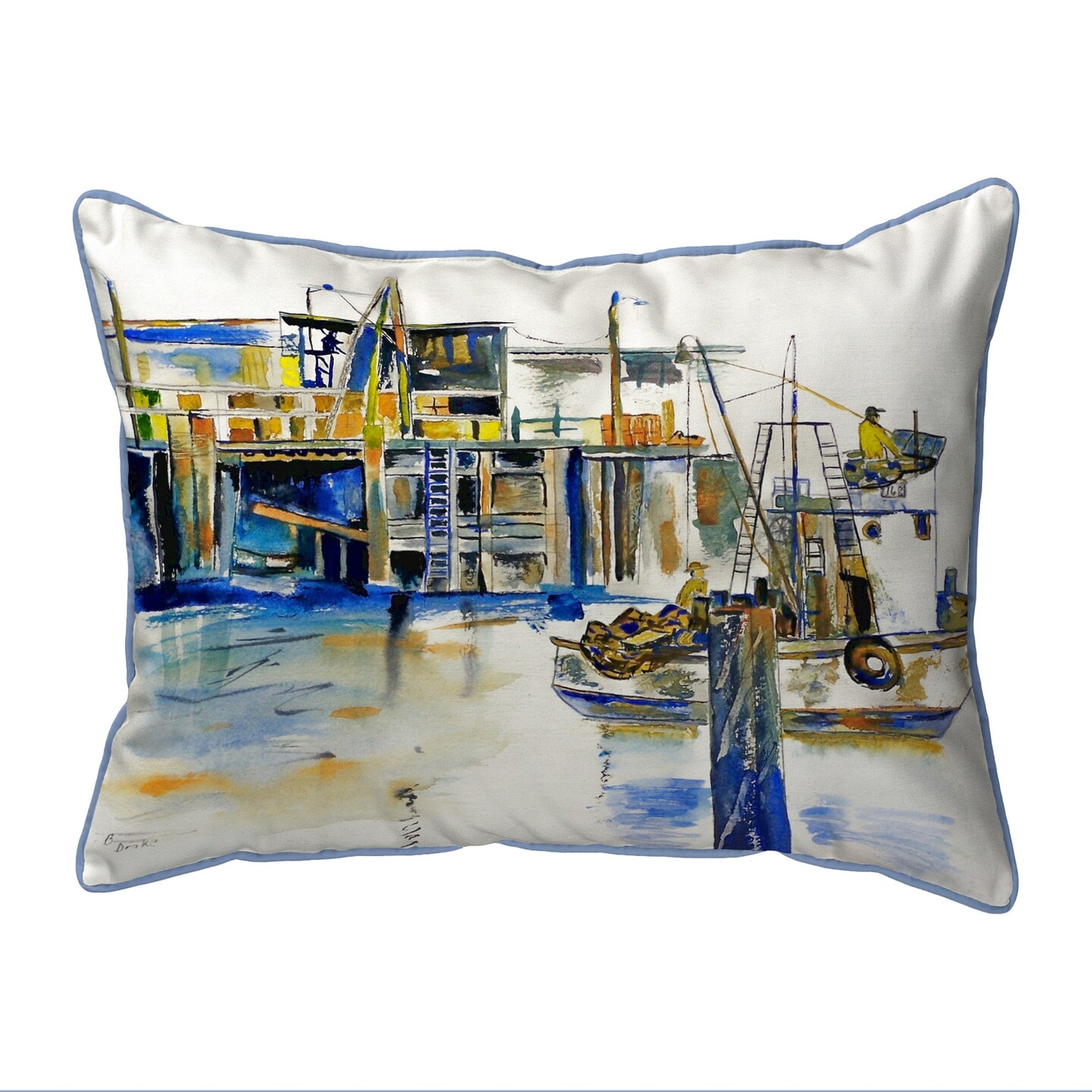 Betsy Drake Fishing Boat Small Indoor/Outdoor Pillow 11x14