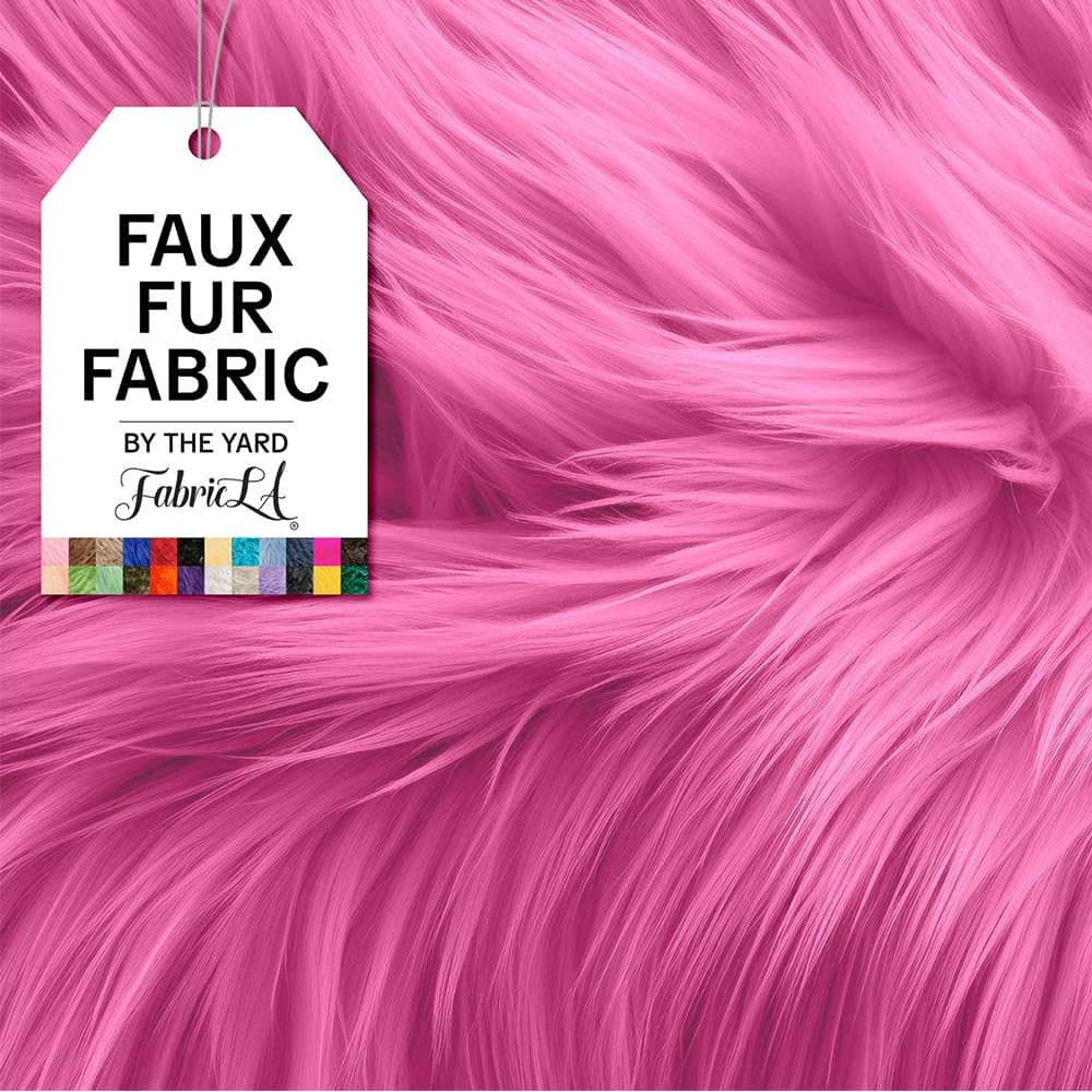 FabricLA | Shaggy Faux Fur | Fabric by The Yard | 18&#x22; X 60&#x22; Inch Wide | Craft Furry Fabric | Sewing, Apparel, Rugs, Pillows &#x26; More | Faux Fluffy Fabric | Bubble Gum, Half Yard