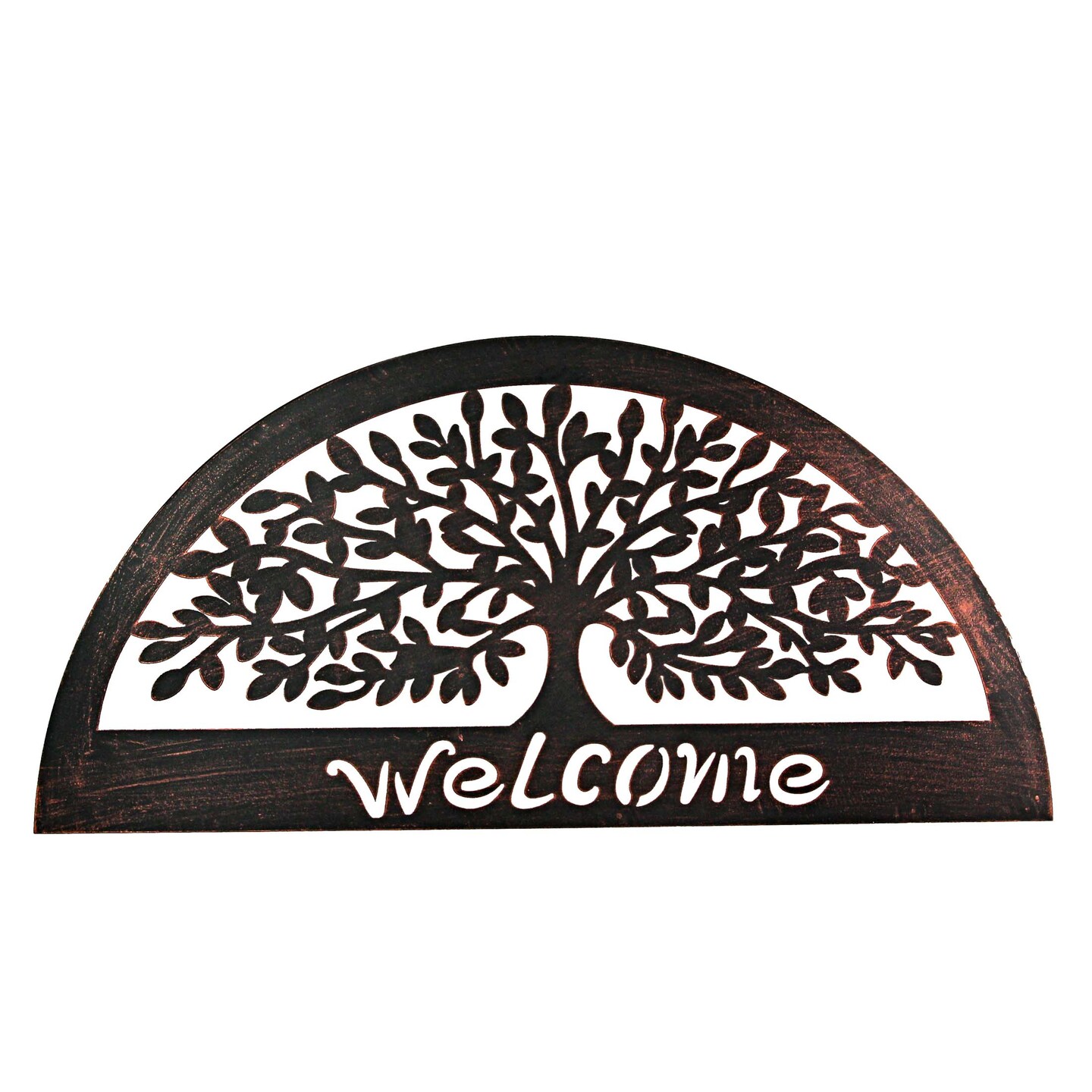 31 Inch Copper Metal Welcome Tree Wall Mounted Sign Home Decor Hanging Plaque