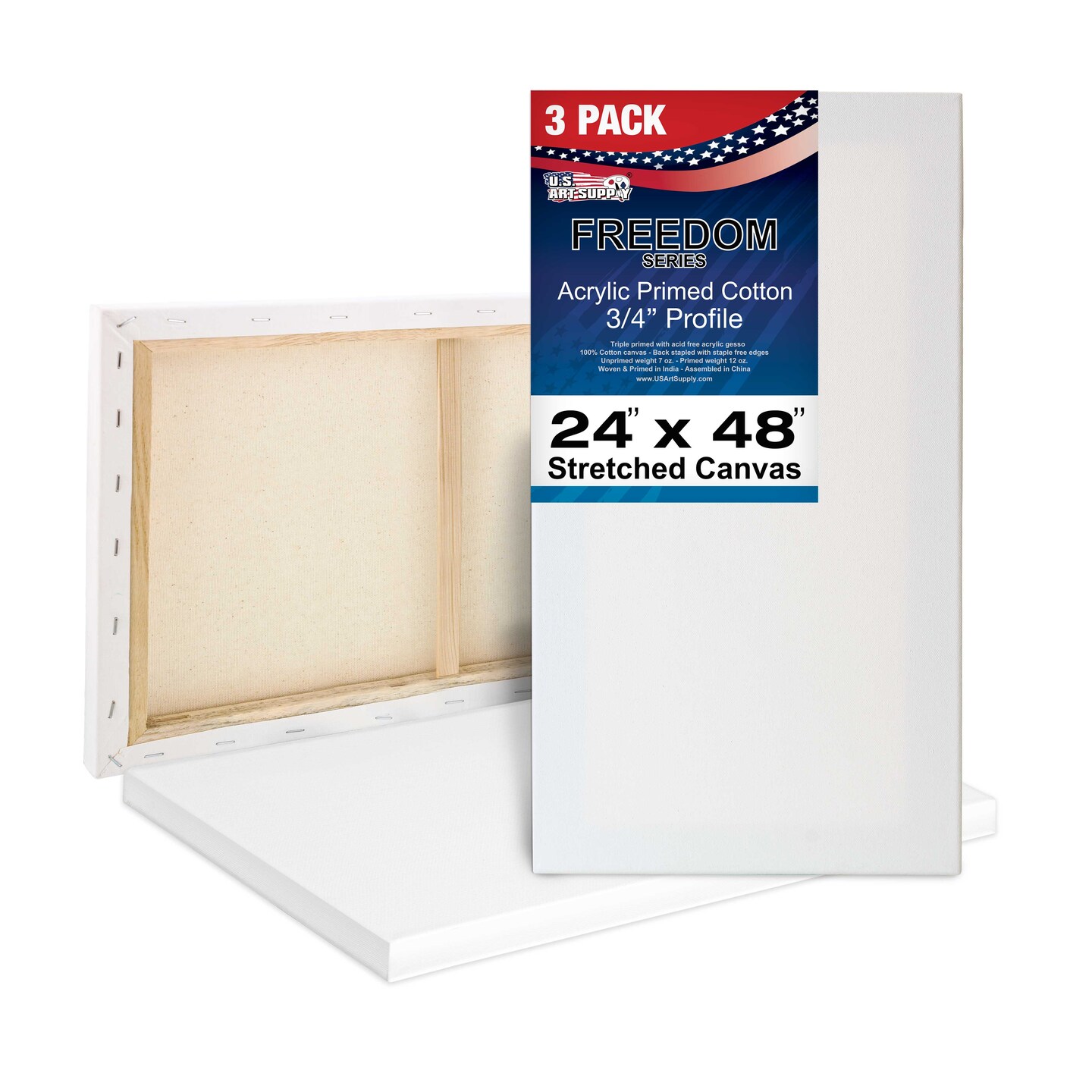 24 x 48 inch Stretched Canvas 12 Ounce Triple Primed 3 Pack