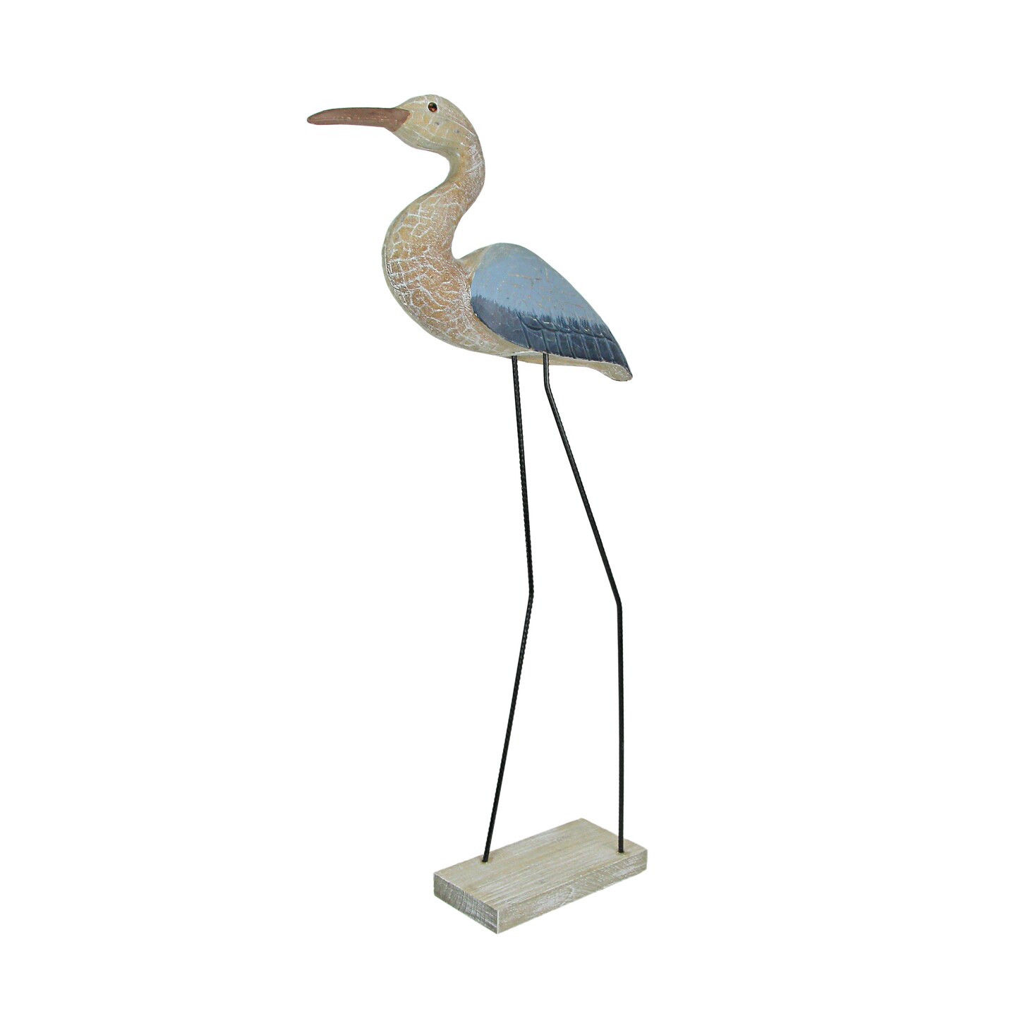 29 Inch Hand Carved Wood Blue Heron Bird Statue Home Coastal Decor Sculpture Art