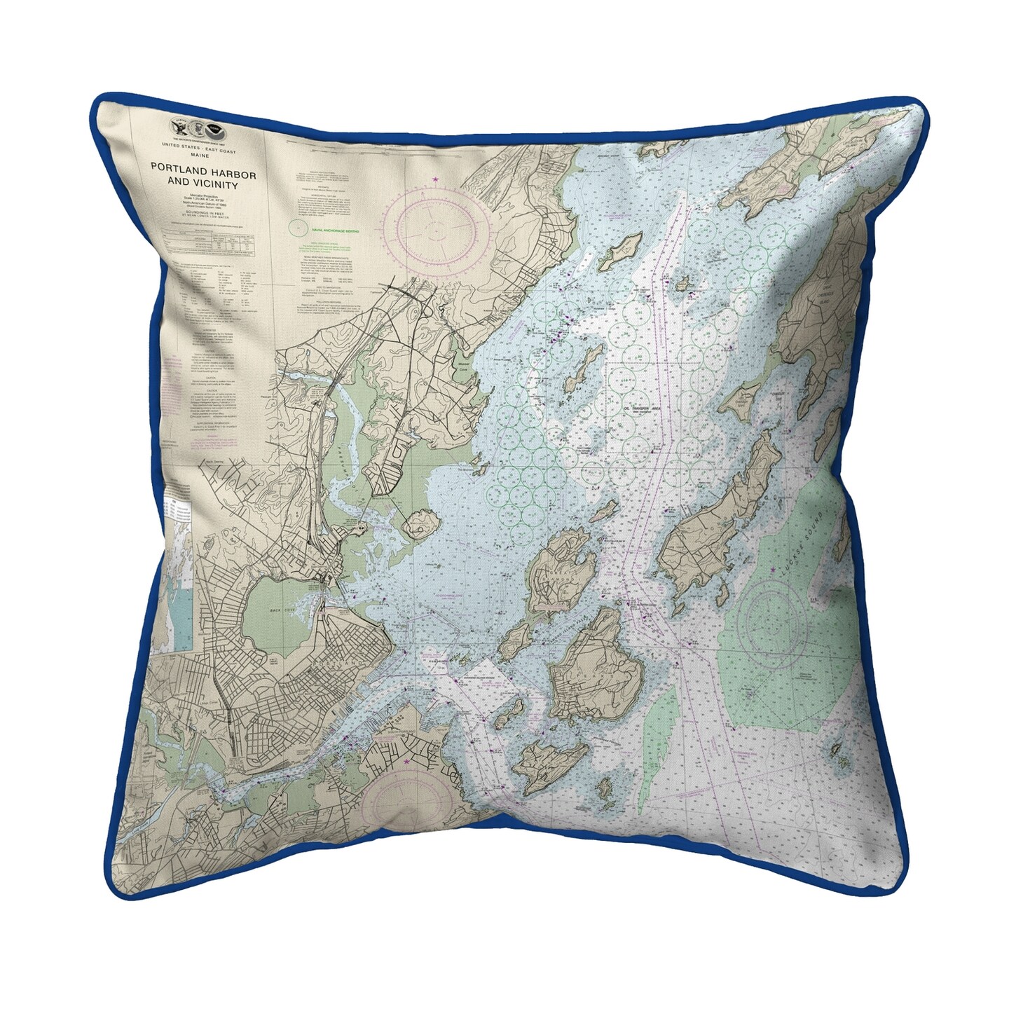 Portland Harbor Map Pillow 22x22 &#x2013; Extra Large Indoor/Outdoor