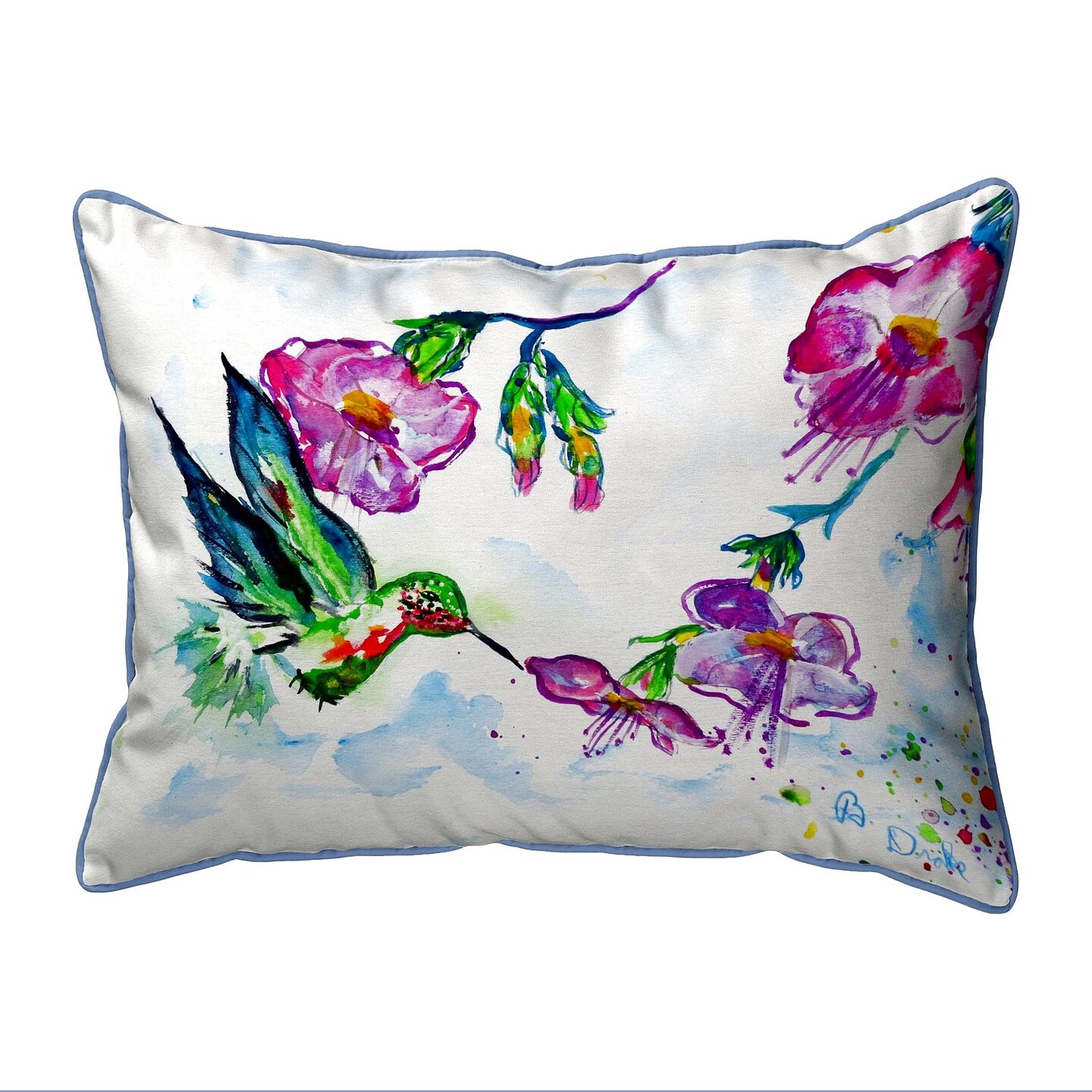 Betsy Drake Feeding Hummingbird Large Indoor/Outdoor Pillow 16x20