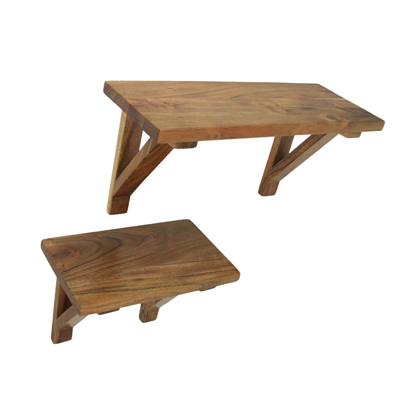 Set of 2 Acacia Wood Wall Shelves With Mounting Hardware