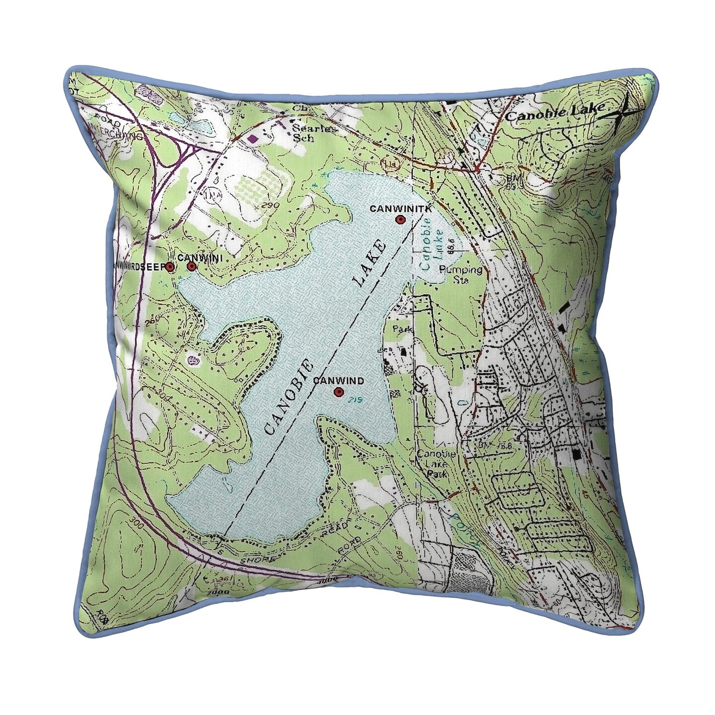Betsy Drake Canobie Lake NH Map Pillow 18x18 - Large Corded