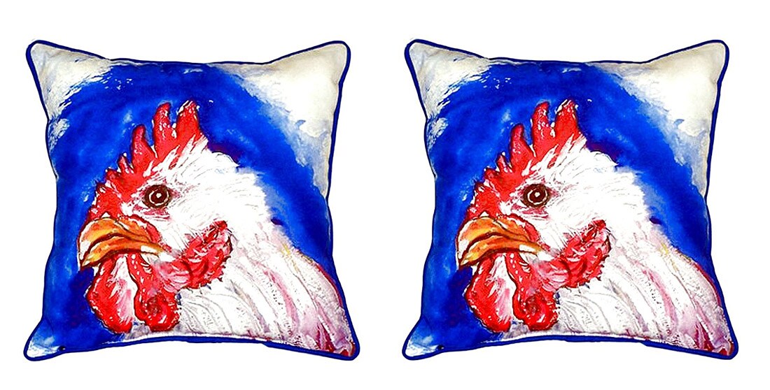Pair of Betsy Drake Rooster Head Large Indoor/Outdoor Pillows 12 X 12
