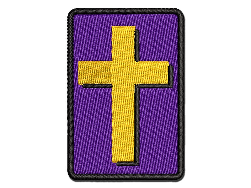 Cross with Shadow Christian Religion Multi-Color Embroidered Iron-On or Hook &#x26; Loop Patch Applique