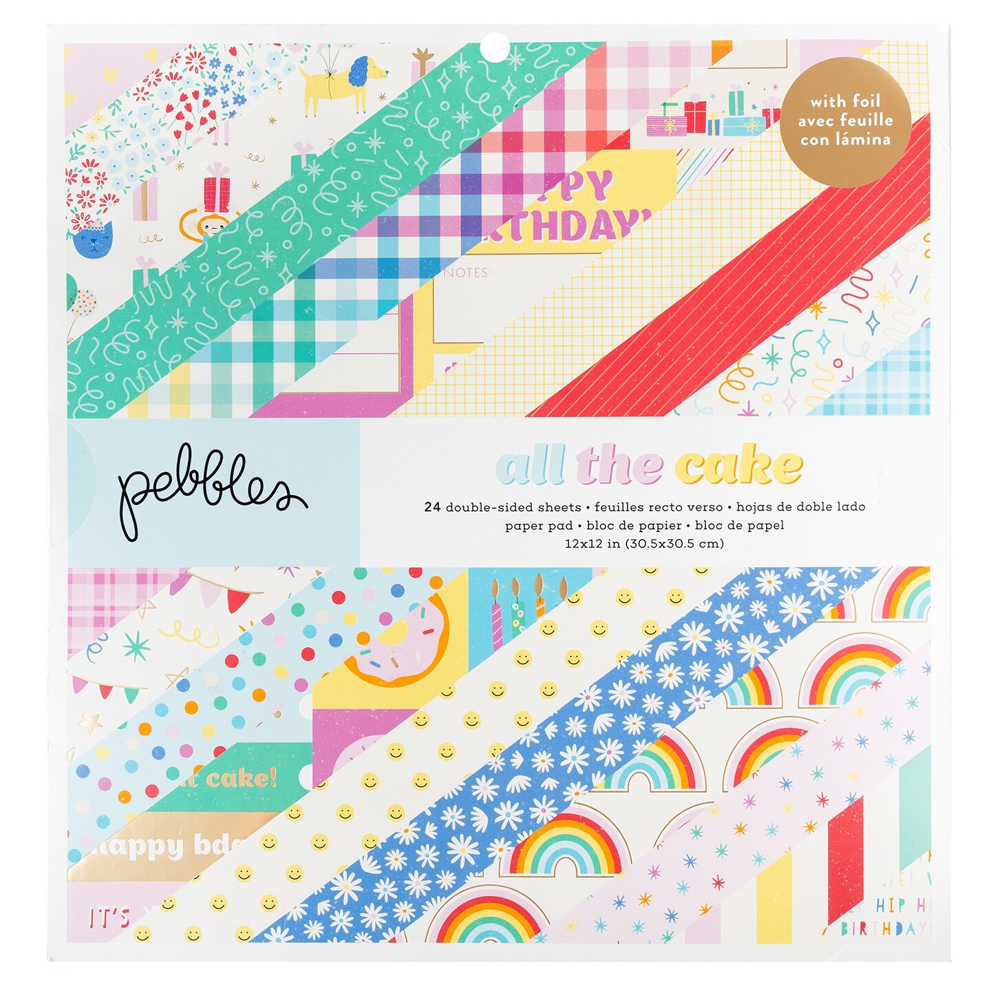 Pebbles All The Cake Double-Sided Paper Pad 12&#x22;X12&#x22; 24/Pkg-With Gold Foil