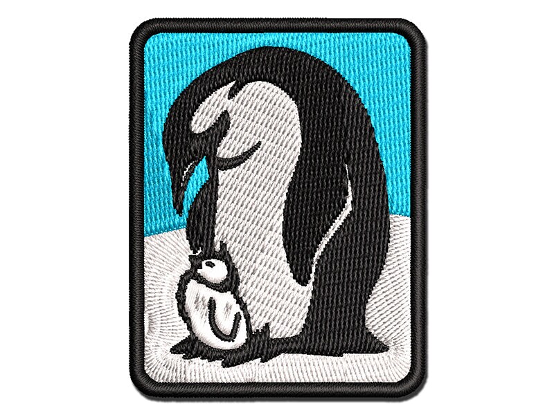 Cute Emperor Penguin Mother with Baby Chick Multi-Color Embroidered Iron-On or Hook &#x26; Loop Patch Applique