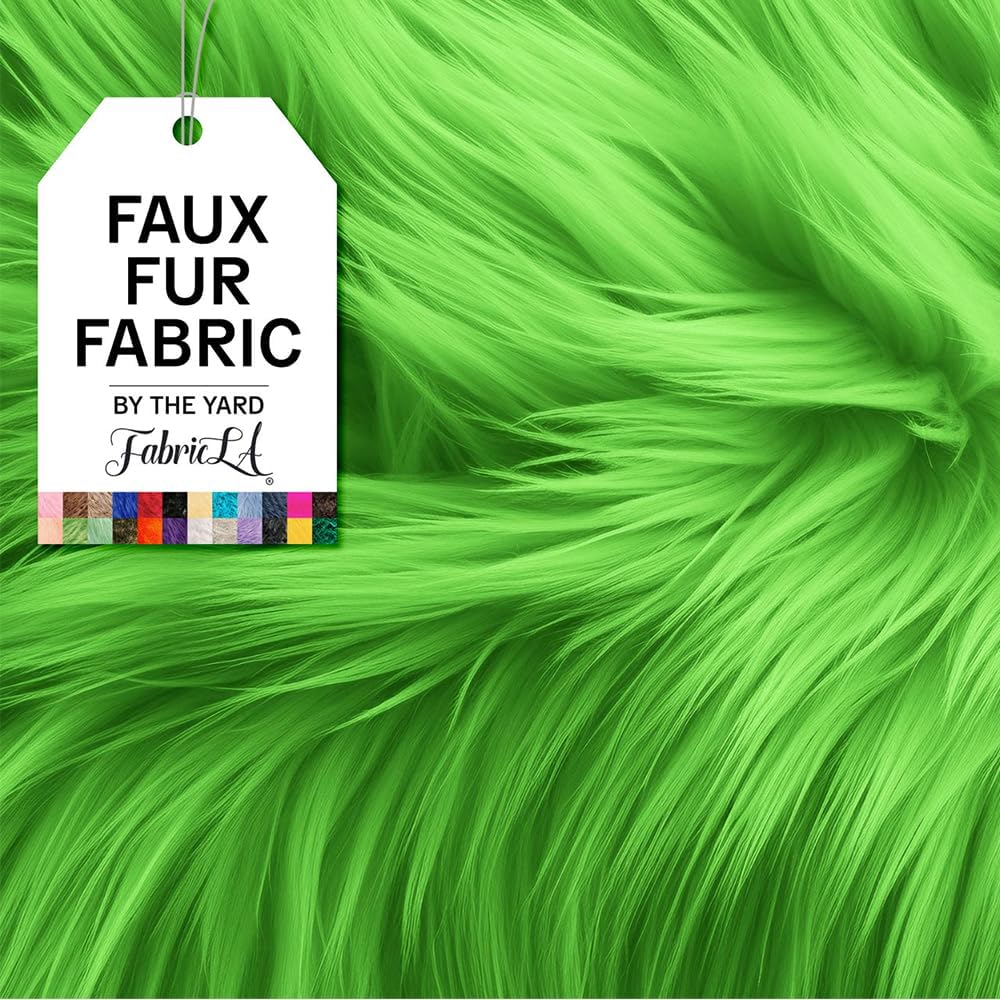 FabricLA Shaggy Faux Fur by The Yard | 108" x 60" | Craft & Hobby Supply for DIY Coats, Home Decor, Apparel, Vests, Jackets, Rugs, Throw Blankets, Pillows | Lime Green, 3 Yards