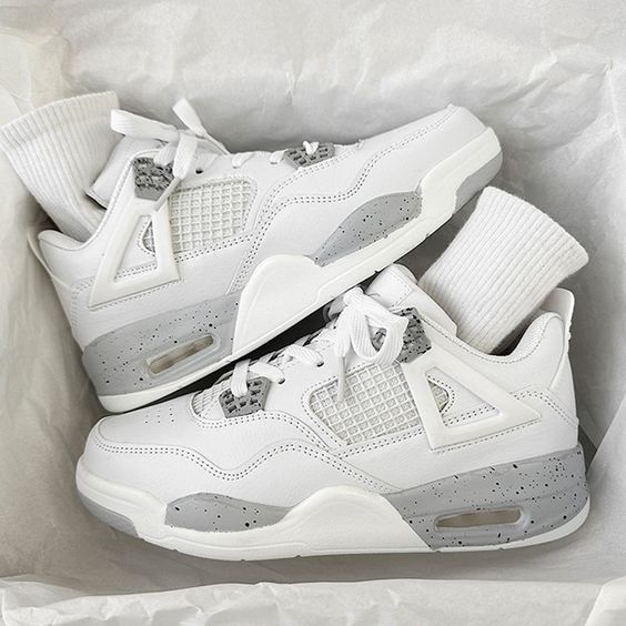 Air Jordan 4 White Oreo White Tech Grey Black Fire Red Sneakers for Men and Women MakerPlace by Michaels