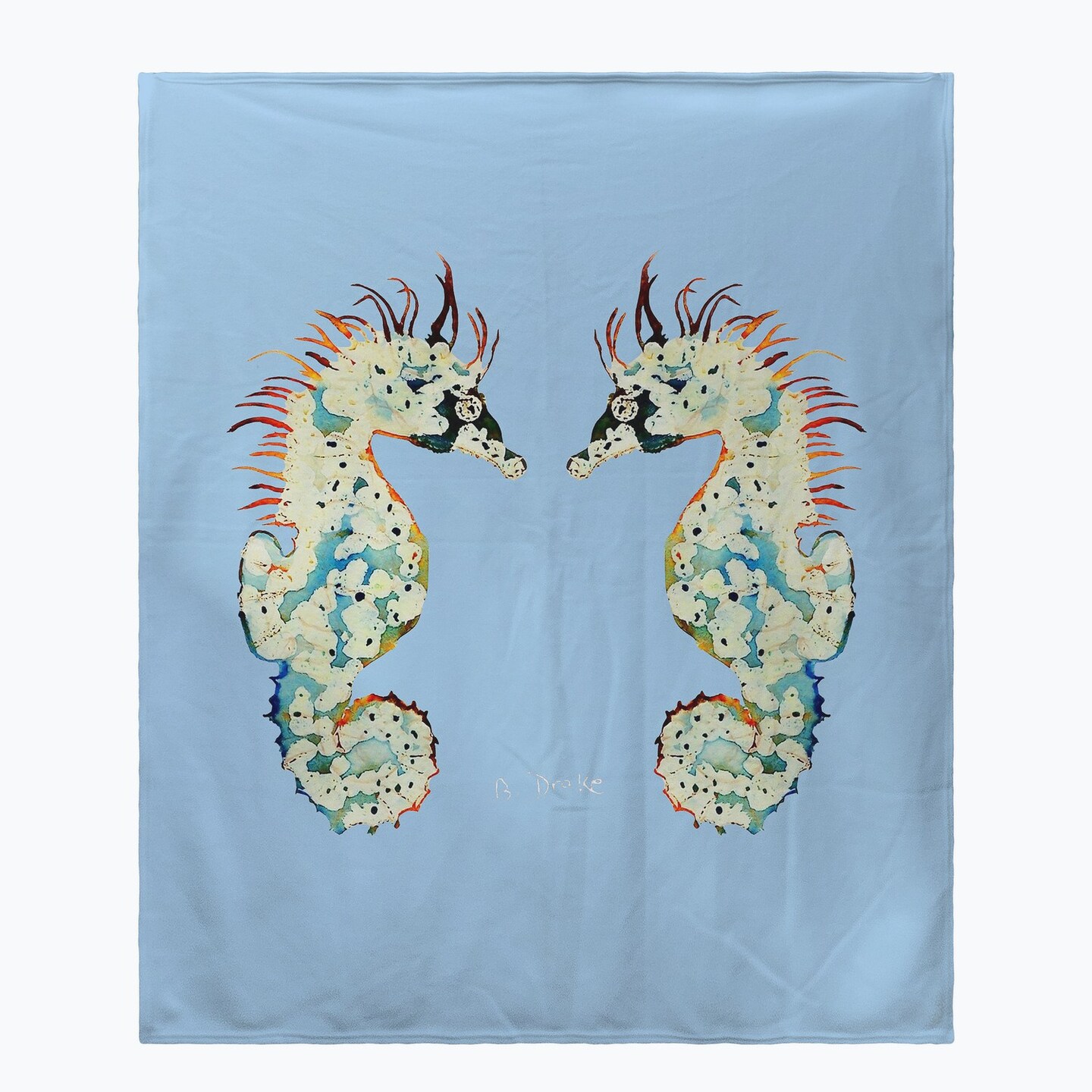 Betsy Drake Betsy&#x27;s Seahorses on Blue Throw