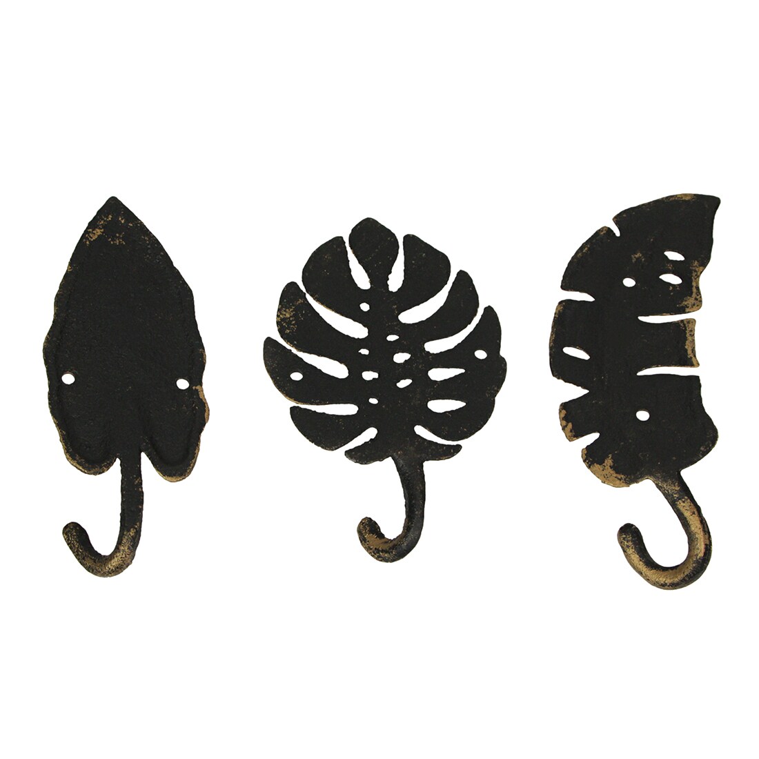 Set of 3 Cast Iron Tropical Leaf Decorative Wall Hooks