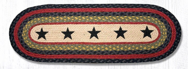 Earth Rugs OP-238 Black Stars Oval Patch Runner 13&#x22; x 36&#x22;