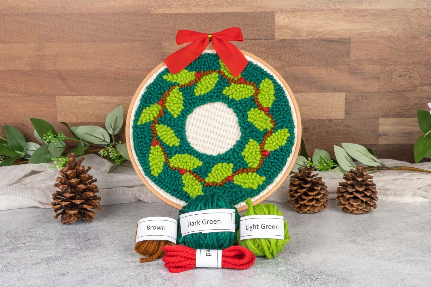 Wreath Mini Punch Needle Kit - DIY Craft Kit for Adults, Perfect Holiday Gift For Beginners or Experienced Crafters, Crafty Christmas Decor