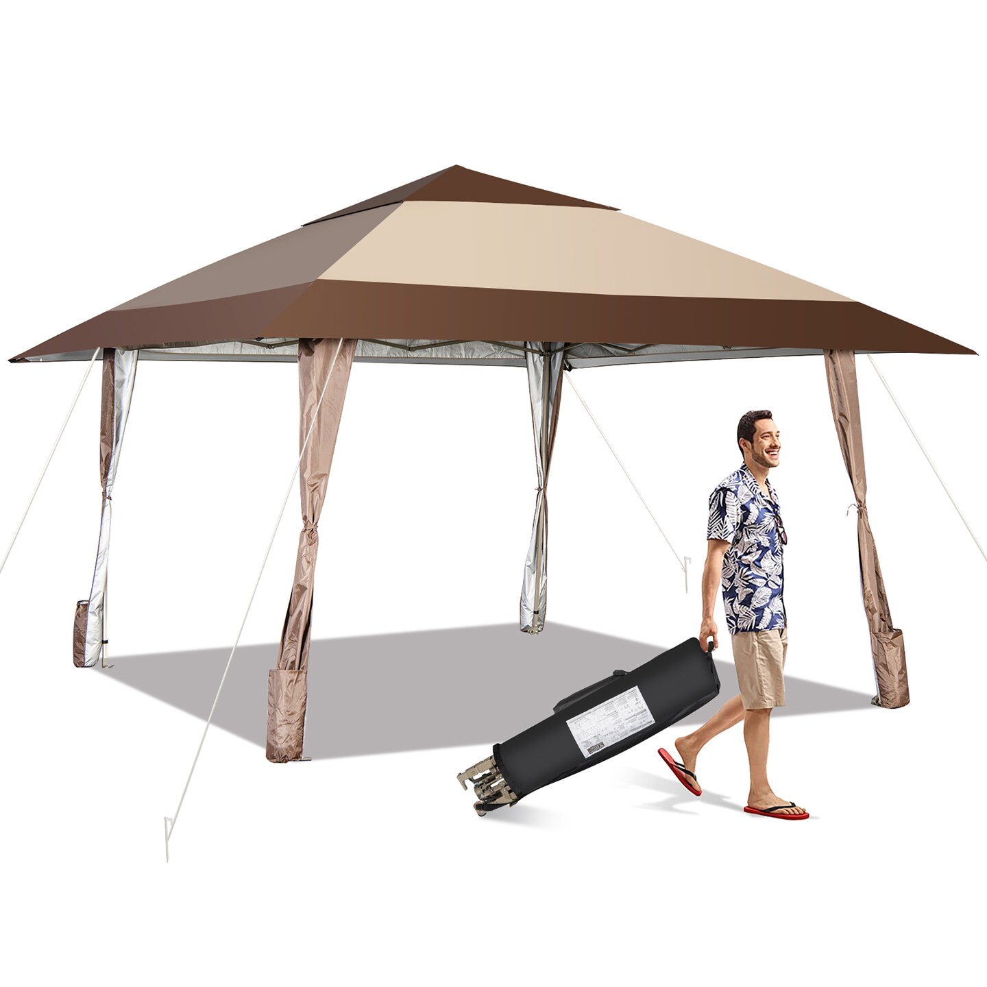 Costway 13&#x27;x13&#x27; Patio Pop-Up Gazebo Canopy Tent Portable Instant Sun Shelter Coffee