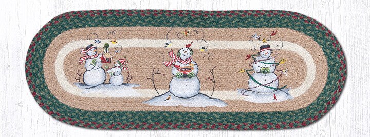Earth Rugs OP-508 Snowmen Oval Patch Runner 13&#x22; x 36&#x22;