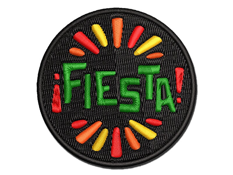 Fiesta Party Text Multi-Color Embroidered Iron-On or Hook &#x26; Loop Patch Applique