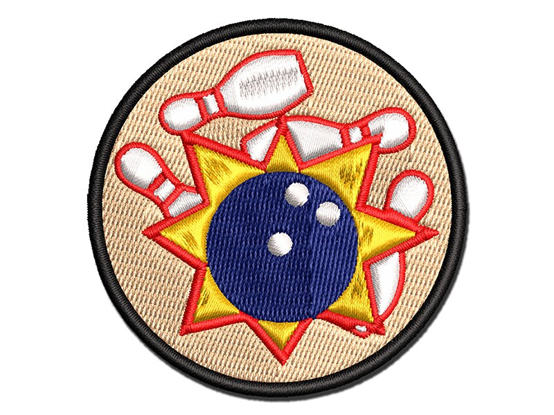 Bowling Ball Strike Pins Multi-Color Embroidered Iron-On or Hook &#x26; Loop Patch Applique