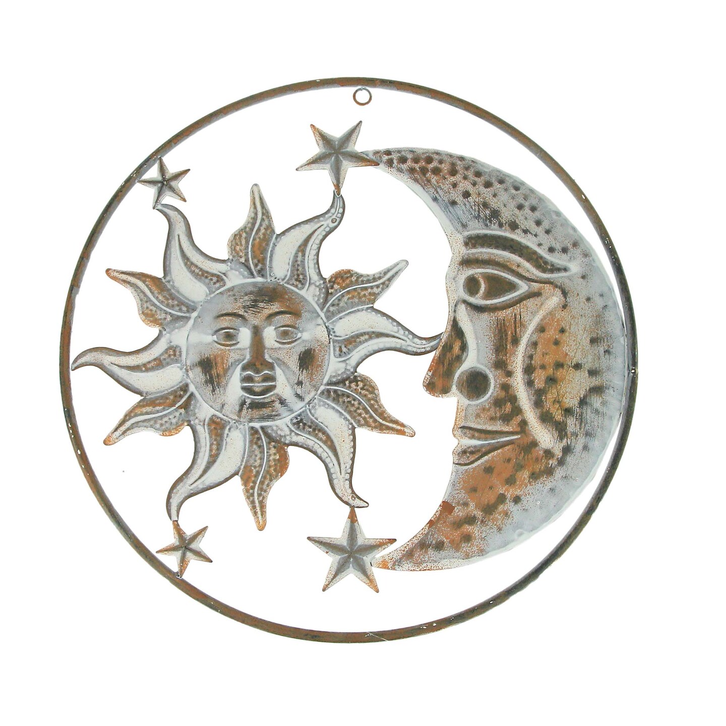 White Metal Art Celestial Sun Moon and Stars Indoor Outdoor Wall Decor ...