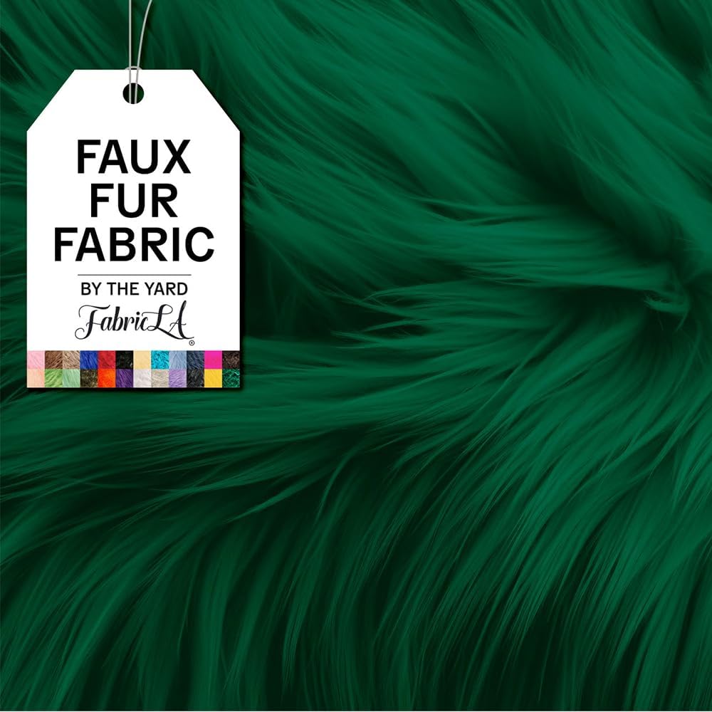 FabricLA | Shaggy Faux Fur | Fabric by The Yard | 36&#x22; X 60&#x22; Inch Wide | Craft Furry Fabric | Sewing, Apparel, Rugs, Pillows &#x26; More | Faux Fluffy Fabric | Kelly Green, 1 Yard