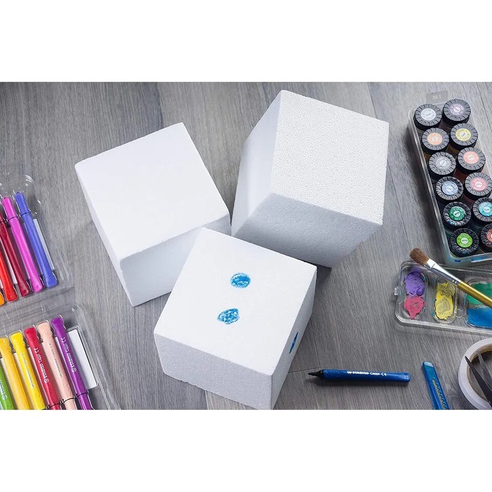 4 Pack Foam Cube Squares for Crafts, 6x6x6&#x22; White Blocks for, DIY Projects