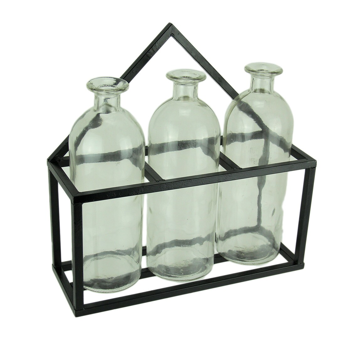 3 Piece Glass Jar Bud Vases in Wall Mounted Metal Tray