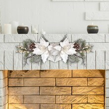 Set of 12: Iced White Poinsettia Pine Pick with Lifelike Twigs, Berries, &#x26; Pine Cones | 16&#x22; Long | Winter Accents | Seasonal Decor | Decorative Picks | Home &#x26; Office Decor