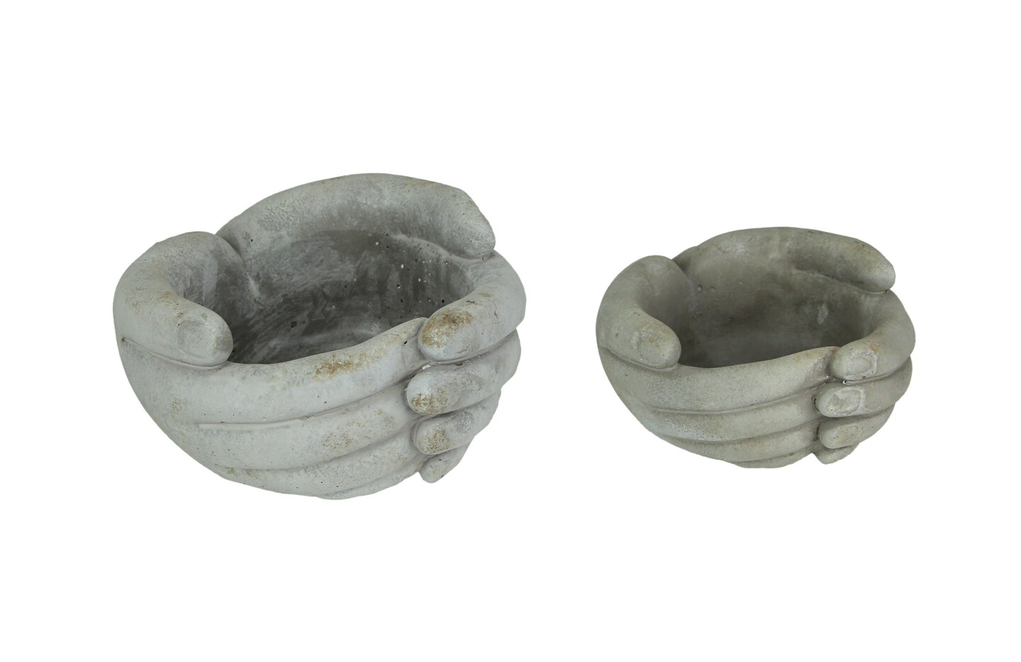 Set of 2 Helping Hands Concrete Planters Indoor Outdoor Plant Pot/Candle Holders