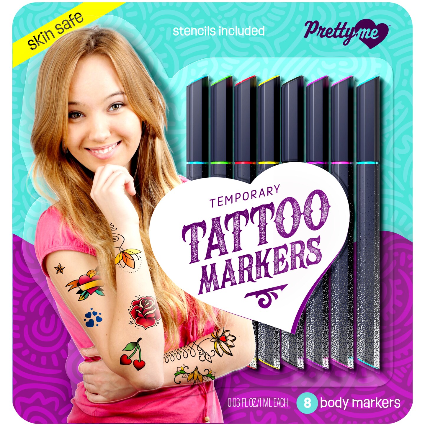 Pretty Me Temporary Tattoo Body Markers - Skin Tattoos Pen for Kids - Cool Gifts for Teen Girls - Teenage Girl Birthday Gift Ideas