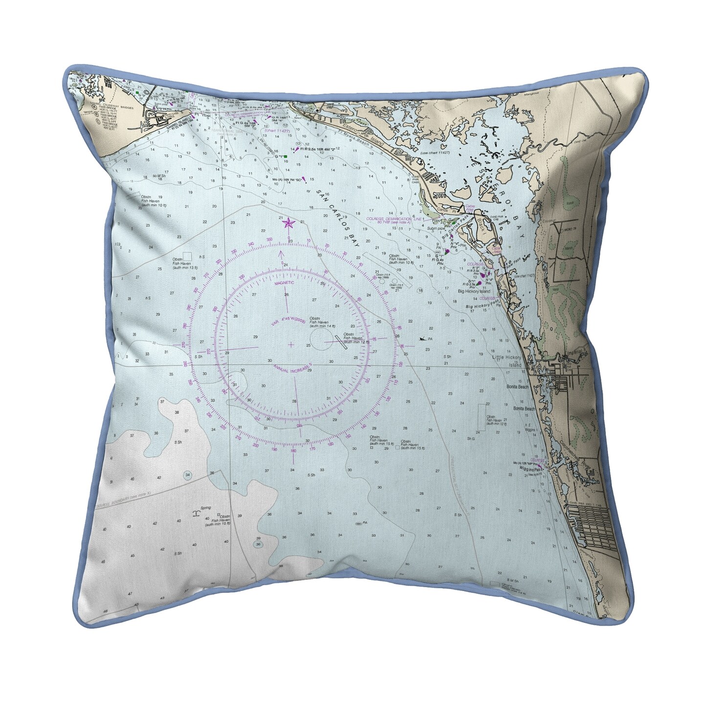 Estero Bay Map Pillow 18x18 &#x2013; Large Corded Indoor/Outdoor