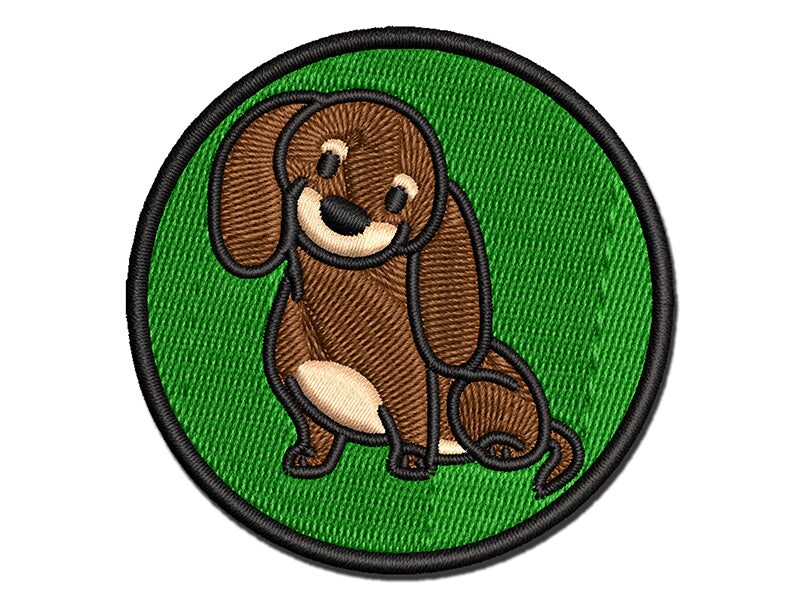 Dachshund Sitting Tilting Head Wiener Dog Multi-Color Embroidered Iron-On or Hook &#x26; Loop Patch Applique