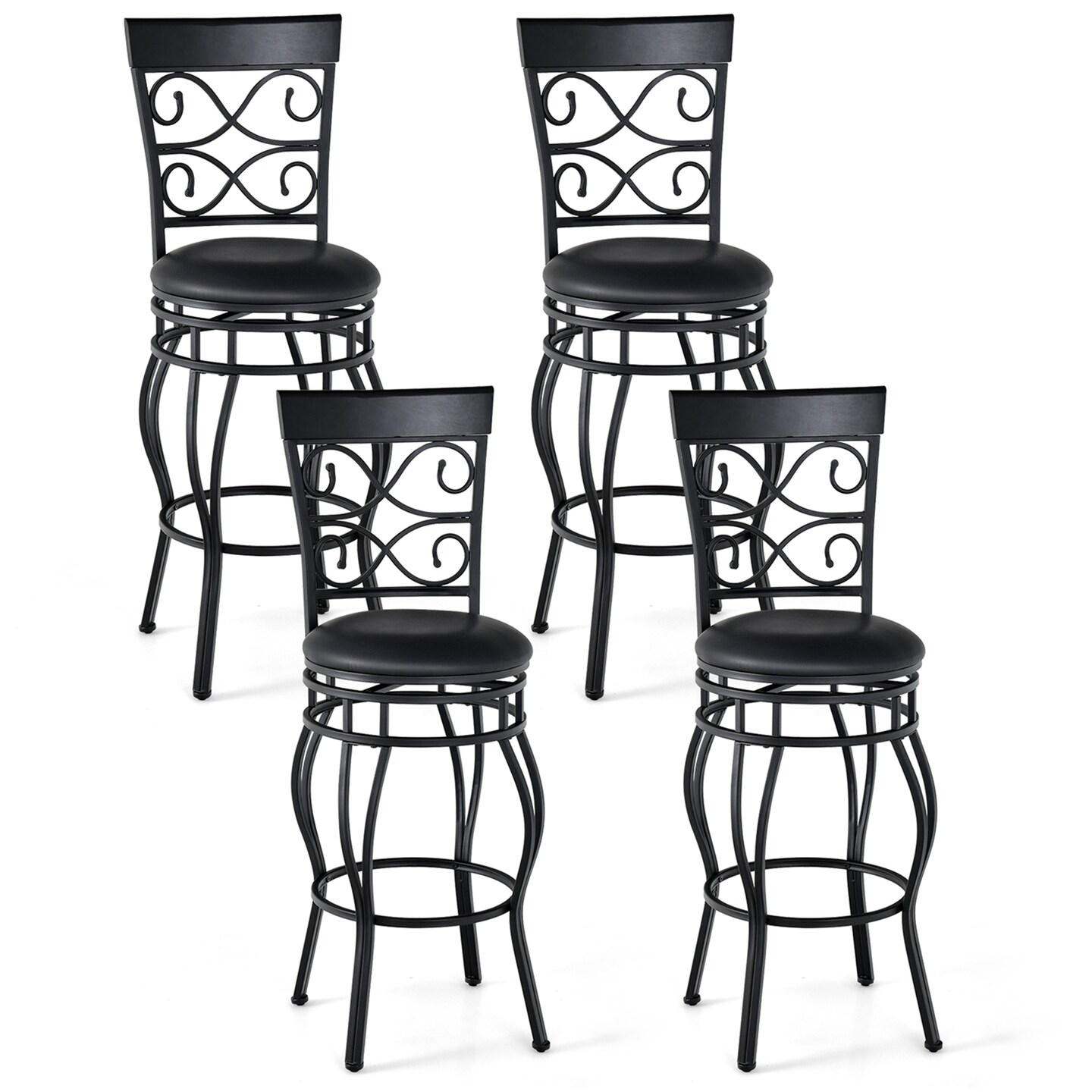 Costway Set of 2/4 Vintage Swivel Bar Stools 30&#x27;&#x27; Bistro Upholstered Dining Chairs Black