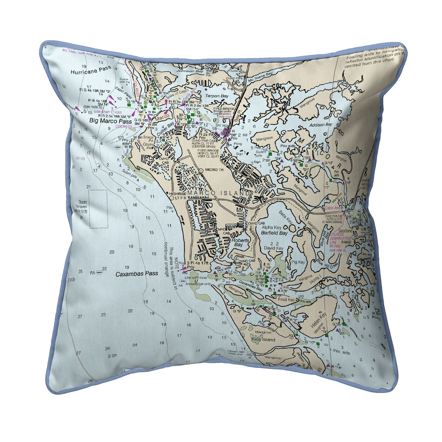 Marco Island, FL Nautical Map Pillow 22x22 &#x2013; Extra Large Zippered
