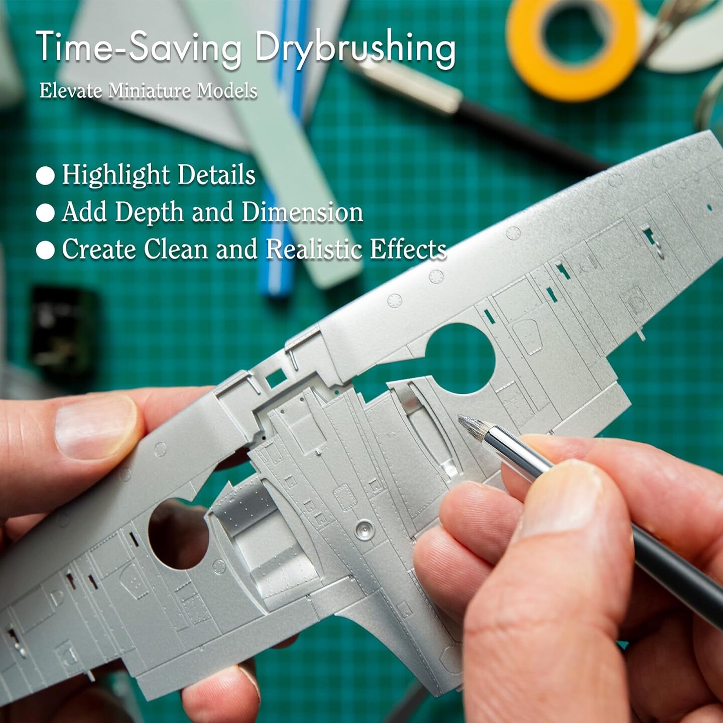 ARTIFY Drybrush Set of 5 Sizes: Expert Series Dry Brush for Effortless Miniature, Model, Ceramics, Citadel Painting - Hobby Detail Small Acrylic Oil Paint Brushes for Tabletop & Wargames Miniatures