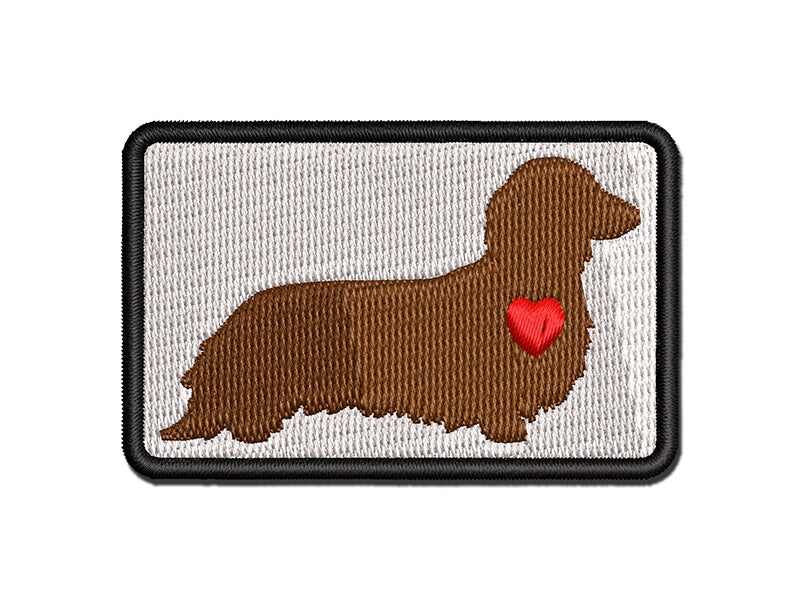 Long Haired Dachshund Dog with Heart Multi-Color Embroidered Iron-On or Hook &#x26; Loop Patch Applique