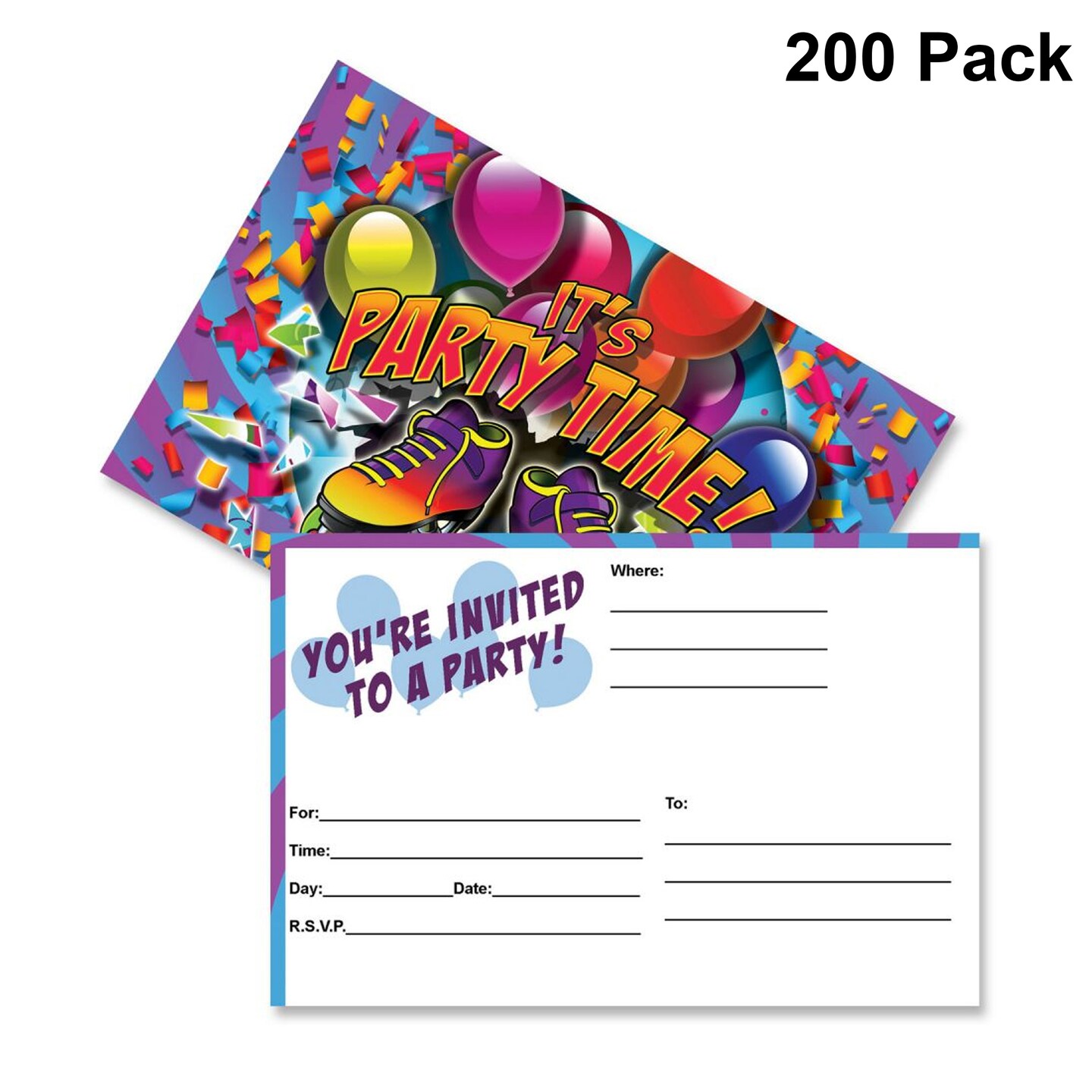 Plastic wrapped Postcard Invitations | Party Time Skate 4 x 6 | MINA&#xAE;