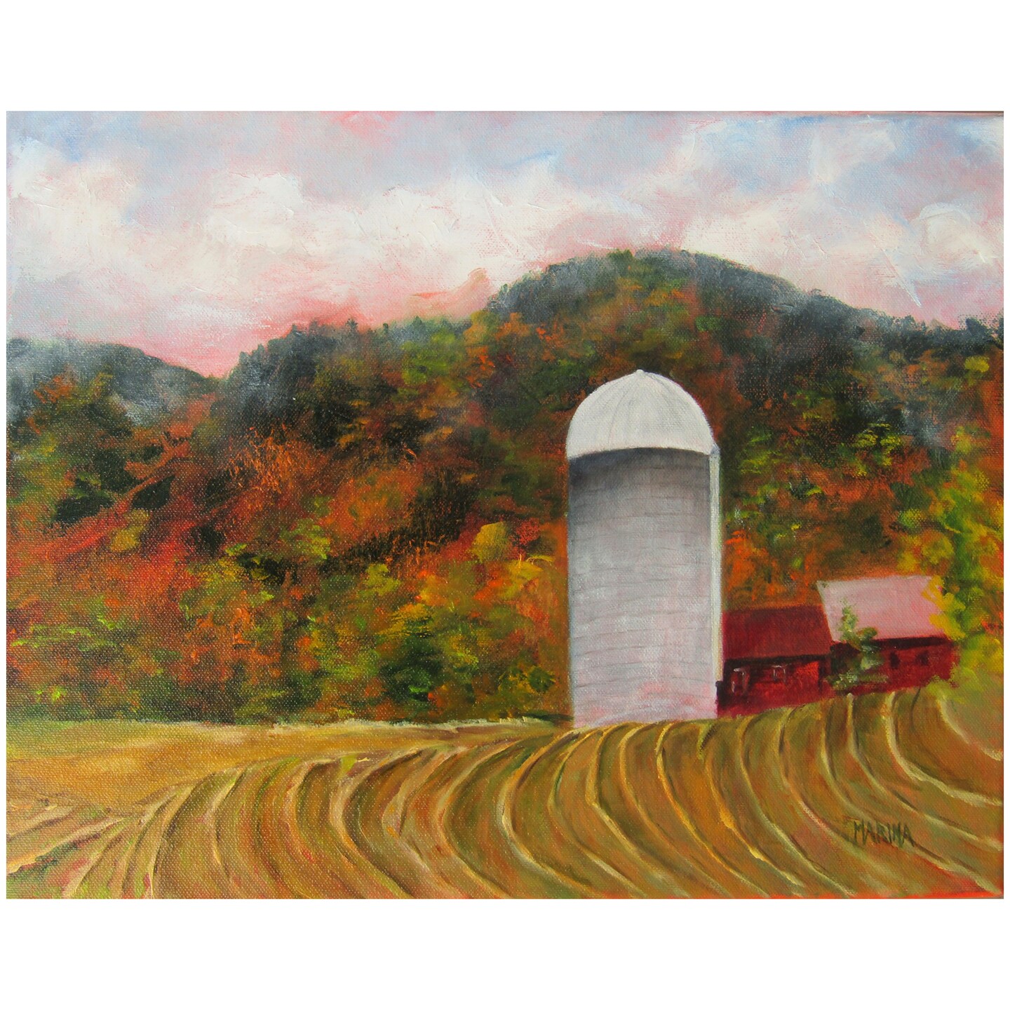 Autumn On The Farm Original Landscape Painting in Oil on Canvas 308495650208366592