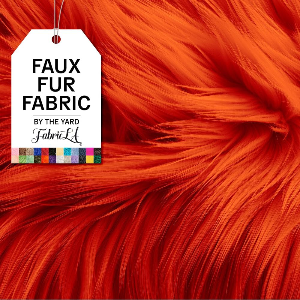 FabricLA | Shaggy Faux Fur | Fabric by The Yard | 108" X 60" Inch Wide | Craft Furry Fabric | Sewing, Apparel, Rugs, Pillows & More | Faux Fluffy Fabric | Orange, 3 Yard