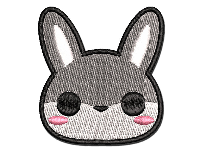 Charming Kawaii Chibi Rabbit Bunny Face Blushing Cheeks Multi-Color Embroidered Iron-On or Hook &#x26; Loop Patch Applique