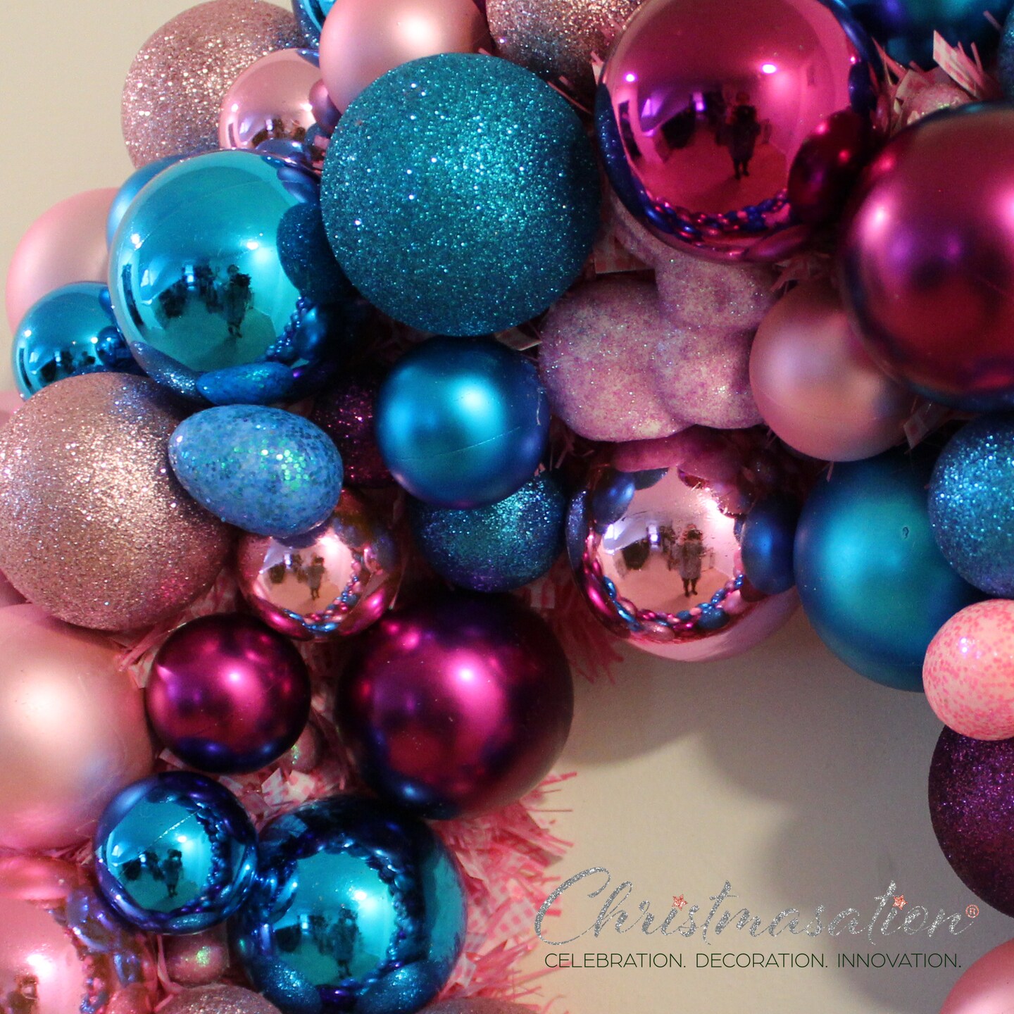 Shatterproof Purple, Aqua & outlet Pink Ornament Wreath- 22 inches