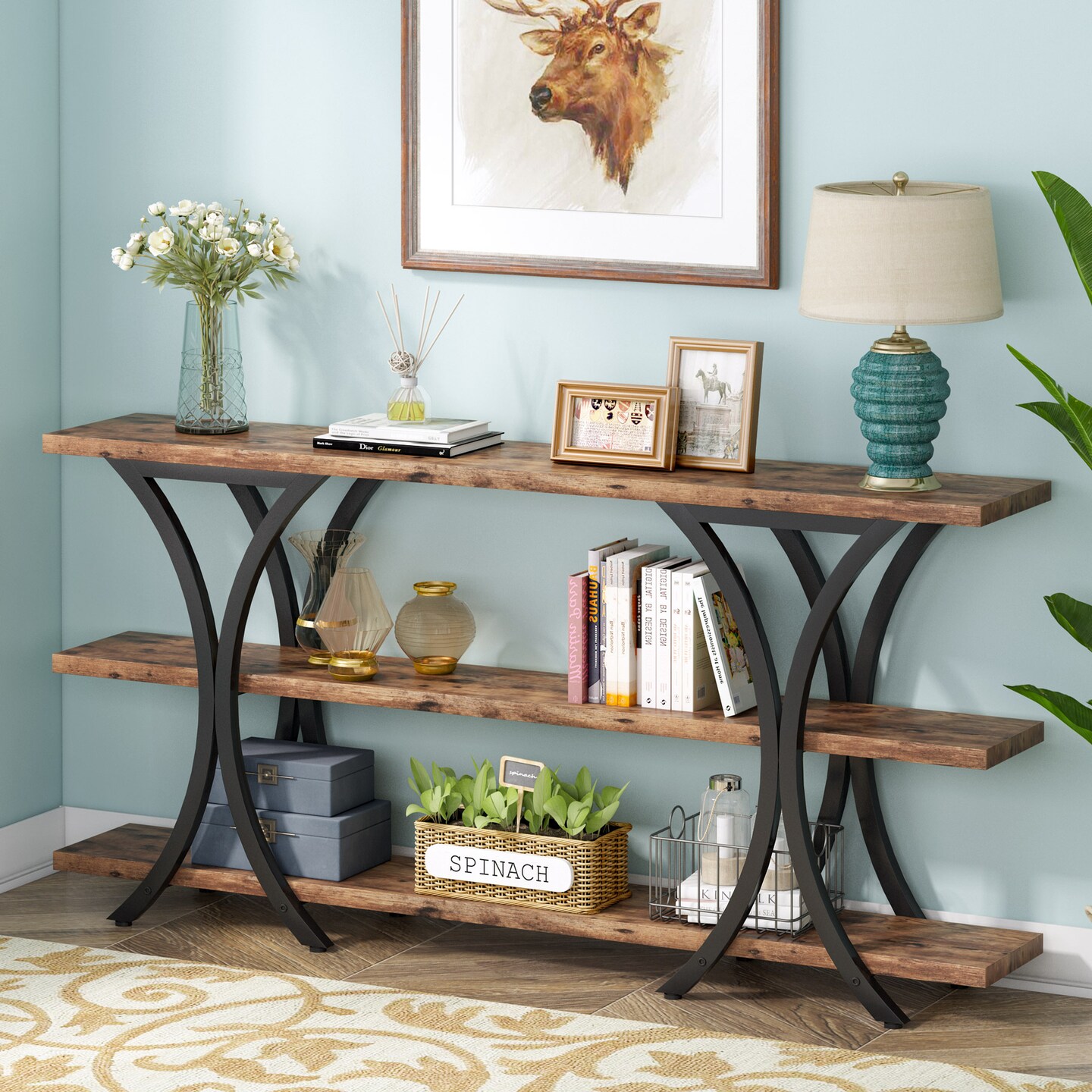 Tribesigns   70.8 Inch Narrow Console Table Long Sofa Table Entry Table with 3 Tier Storage Shelves for Entryway Hallway